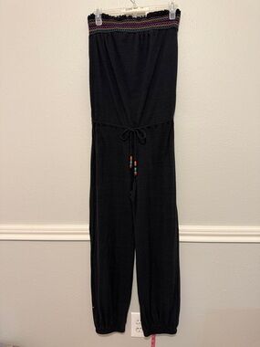 Lucky Brand Black Strapless Swim Coverup Jumpsuit with Colorful Trim